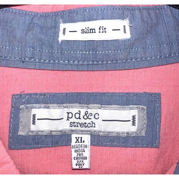 Pd&C Slim Fit Stretch Coral and Gray Short Sleeve ButtonUp Shirt XL Cotton Blend - Picture 4 of 6